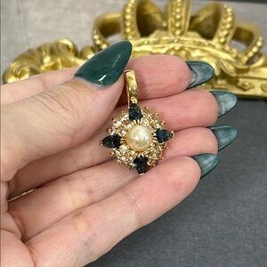 Elegant Gold and Glass Faux Sapphire Pendant